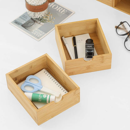 Bamboo Desk Organizer with Drawers, 3-Drawer Desktop Storage Box
