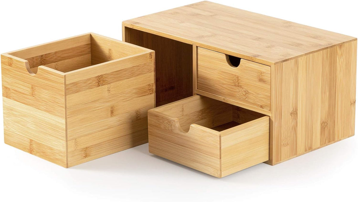 Bamboo Desk Organizer with Drawers, 3-Drawer Desktop Storage Box