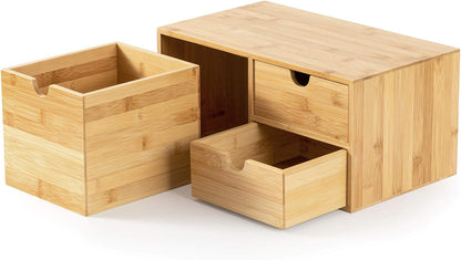 Bamboo Desk Organizer with Drawers, 3-Drawer Desktop Storage Box