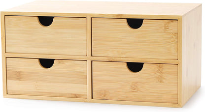 Bamboo Desk Organizer with Drawers, 3-Drawer Desktop Storage Box