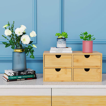 Bamboo Desk Organizer with Drawers, 3-Drawer Desktop Storage Box
