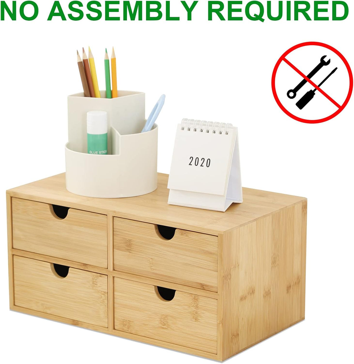 Bamboo Desk Organizer with Drawers, 3-Drawer Desktop Storage Box