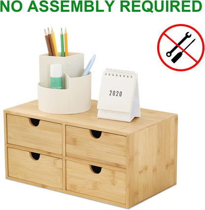 Bamboo Desk Organizer with Drawers, 3-Drawer Desktop Storage Box