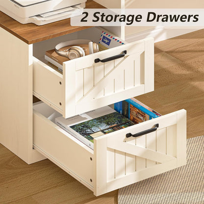 63" Farmhouse L Shaped Desk with Drawers & Printer Shelf for Home Office