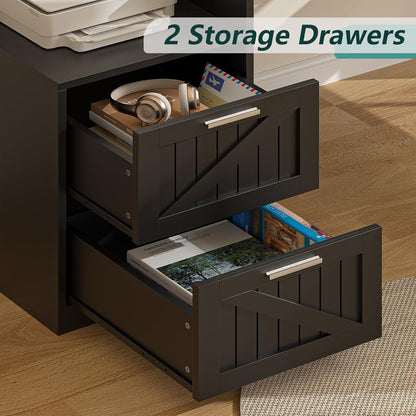 63" Farmhouse L Shaped Desk with Drawers & Printer Shelf for Home Office