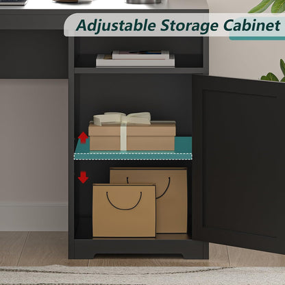 63" Farmhouse L Shaped Desk with Drawers & Printer Shelf for Home Office