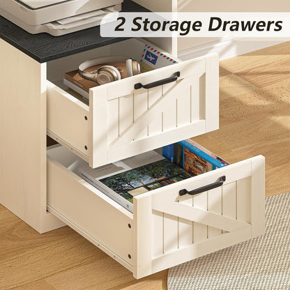 63" Farmhouse L Shaped Desk with Drawers & Printer Shelf for Home Office