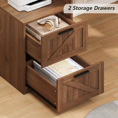 63" Farmhouse L Shaped Desk with Drawers & Printer Shelf for Home Office