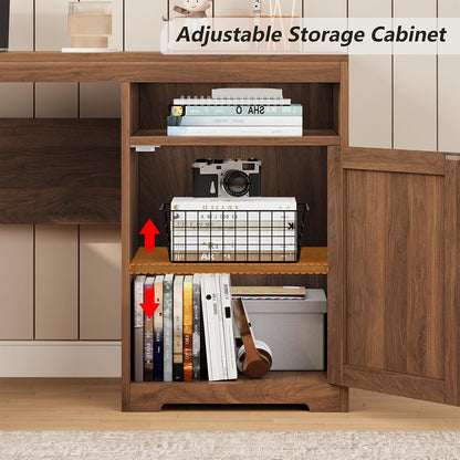 63" Farmhouse L Shaped Desk with Drawers & Printer Shelf for Home Office
