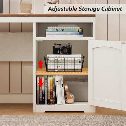 63" Farmhouse L Shaped Desk with Drawers & Printer Shelf for Home Office