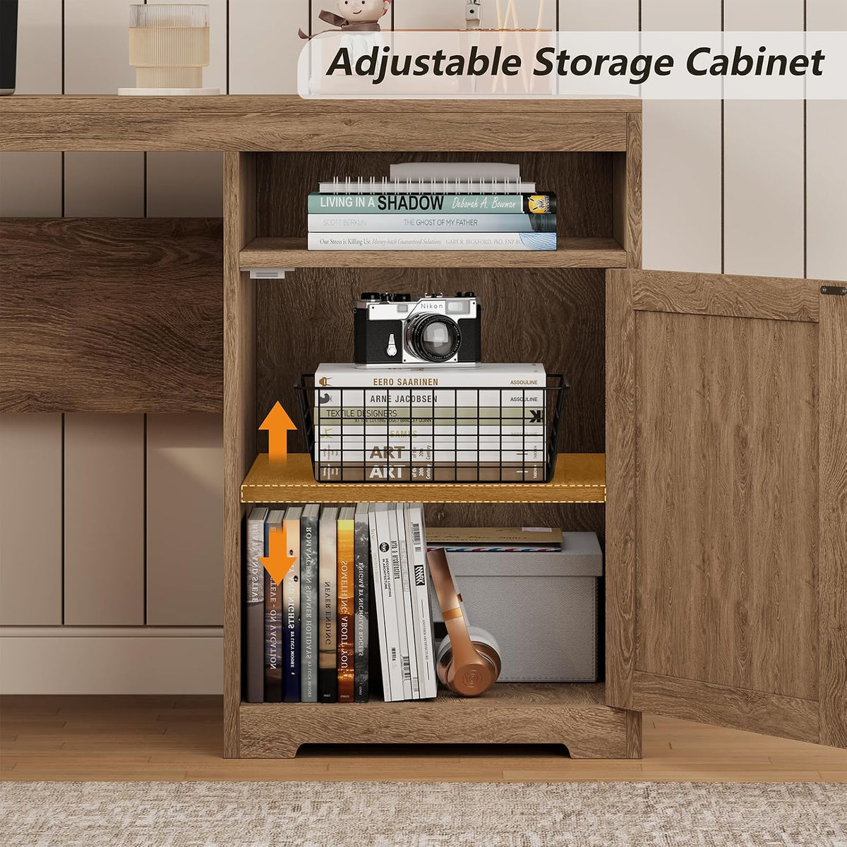 63" Farmhouse L Shaped Desk with Drawers & Printer Shelf for Home Office