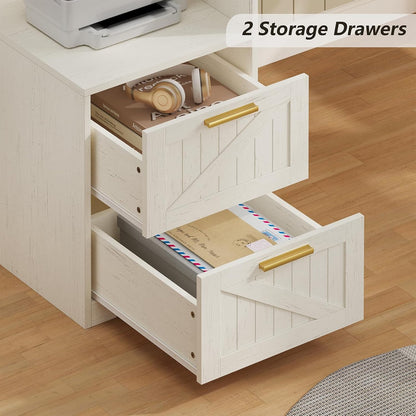 63" Farmhouse L Shaped Desk with Drawers & Printer Shelf for Home Office