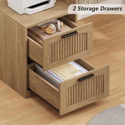 63" Farmhouse L Shaped Desk with Drawers & Printer Shelf for Home Office