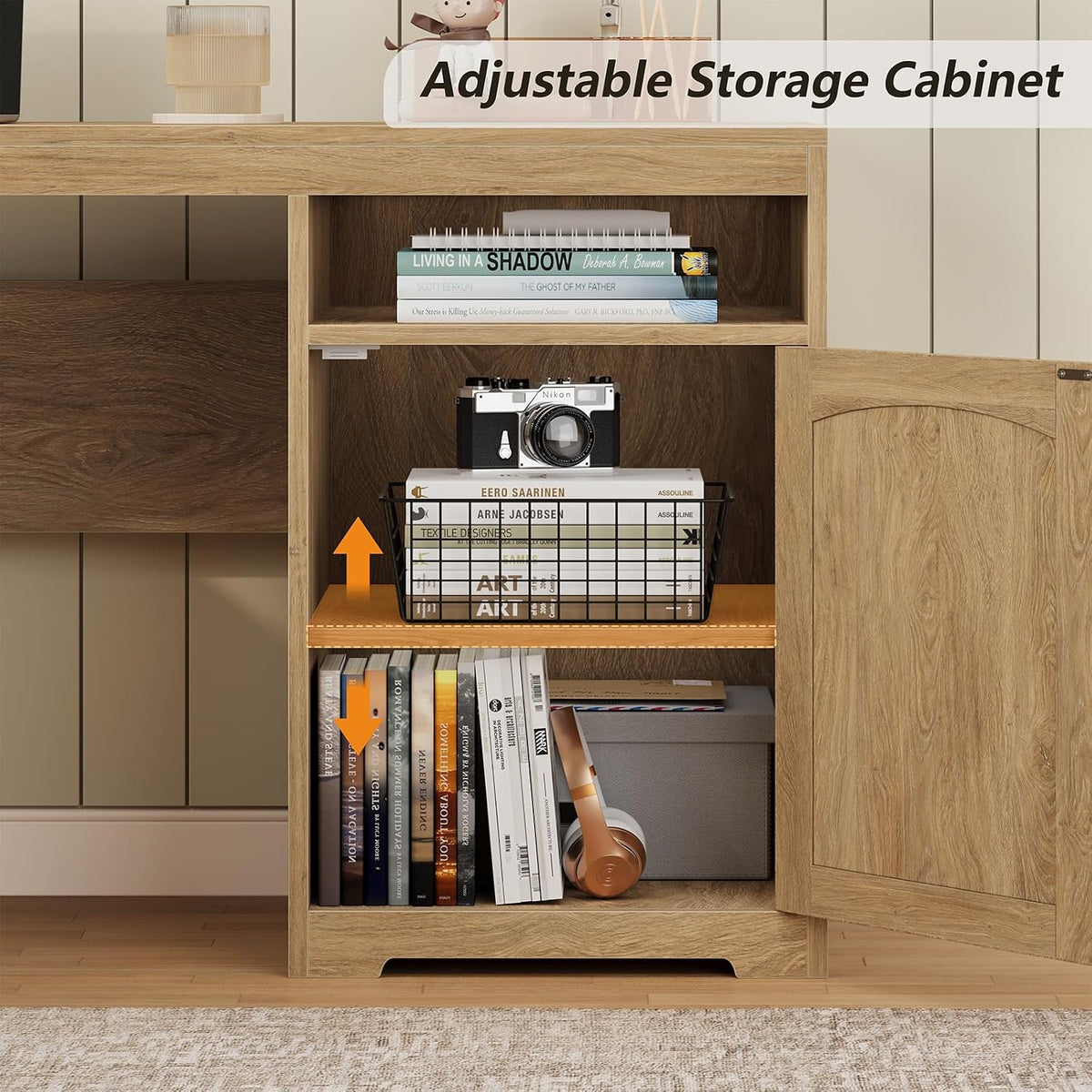 63" Farmhouse L Shaped Desk with Drawers & Printer Shelf for Home Office
