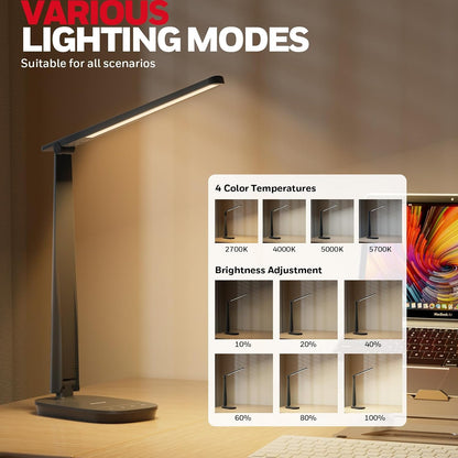 Honeywell HWT-H2 LED Desk Lamp, Eye-Caring Full Spectrum, USB Charging