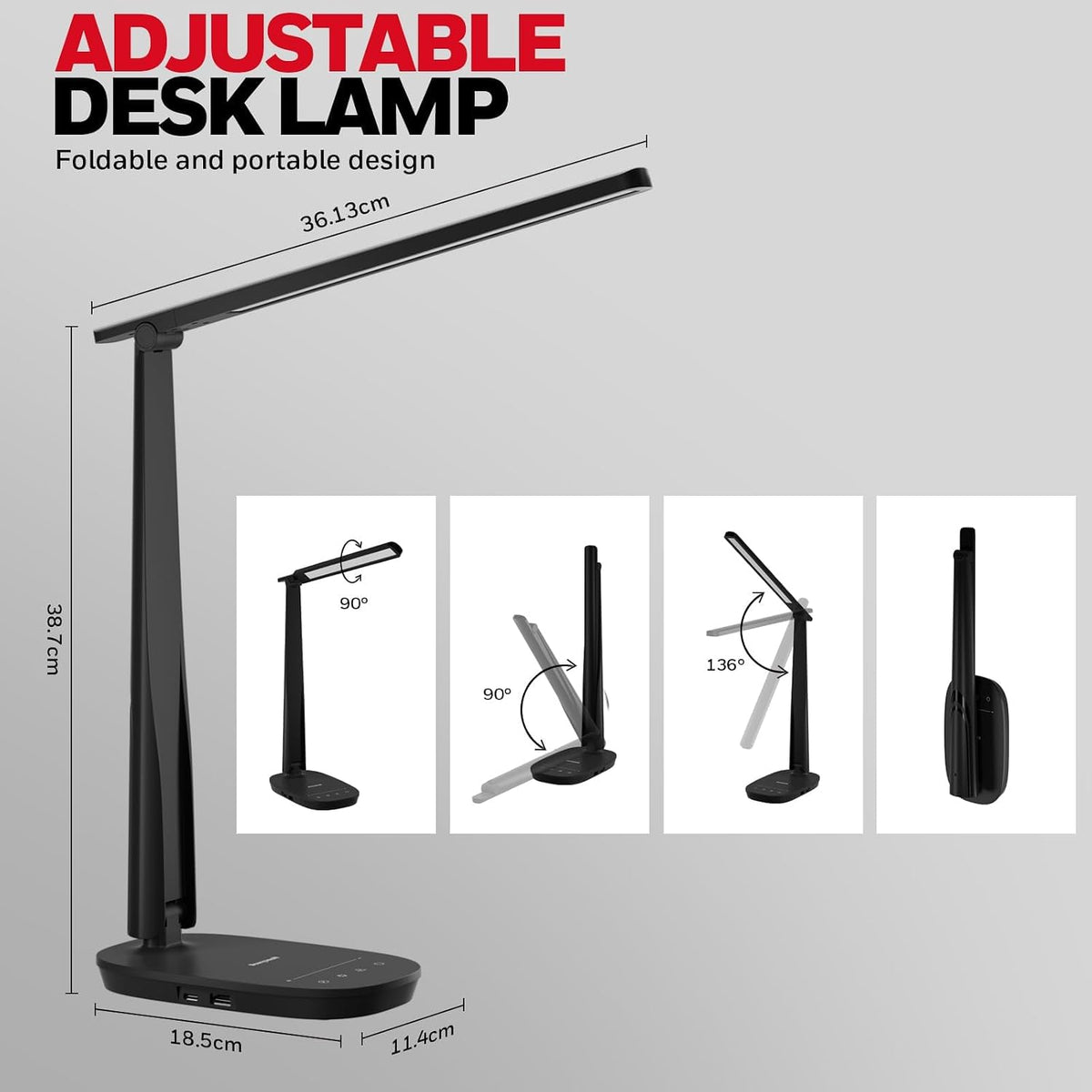 Honeywell HWT-H2 LED Desk Lamp, Eye-Caring Full Spectrum, USB Charging