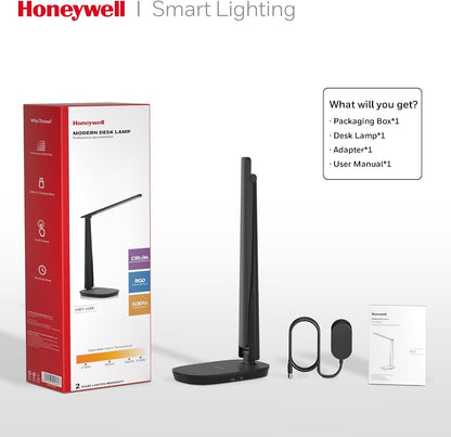 Honeywell HWT-H2 LED Desk Lamp, Eye-Caring Full Spectrum, USB Charging