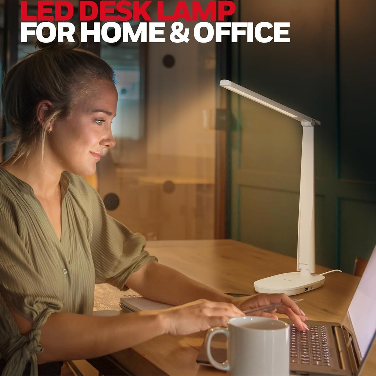 Honeywell HWT-H2 LED Desk Lamp, Eye-Caring Full Spectrum, USB Charging