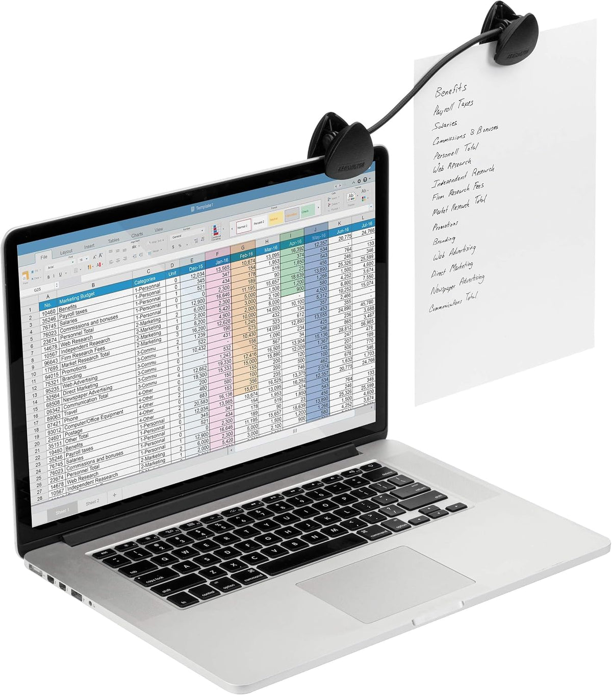 Document Holder for Typing for Laptops and Monitors, Flex Clip Copyholder, Typing Stand Document Holder, Office Paper Clip Holder, Compact Paper Holder Stand, Black 9-3/4" Wide K62081BF