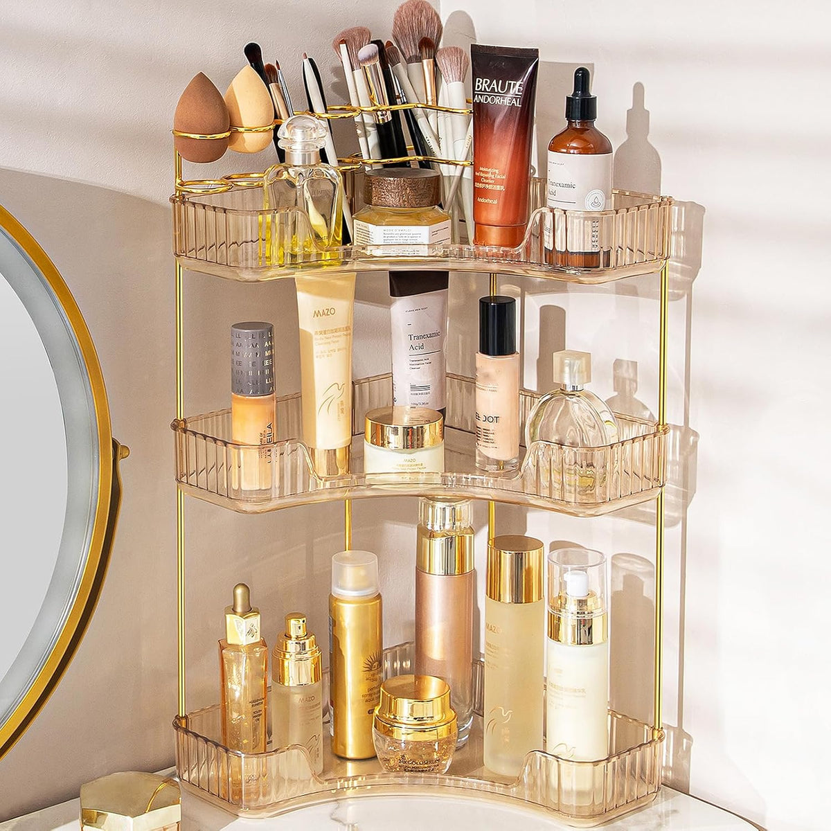 Makeup Organizer 3-Tier Bathroom Counter Organizer with Makeup Brush Holder