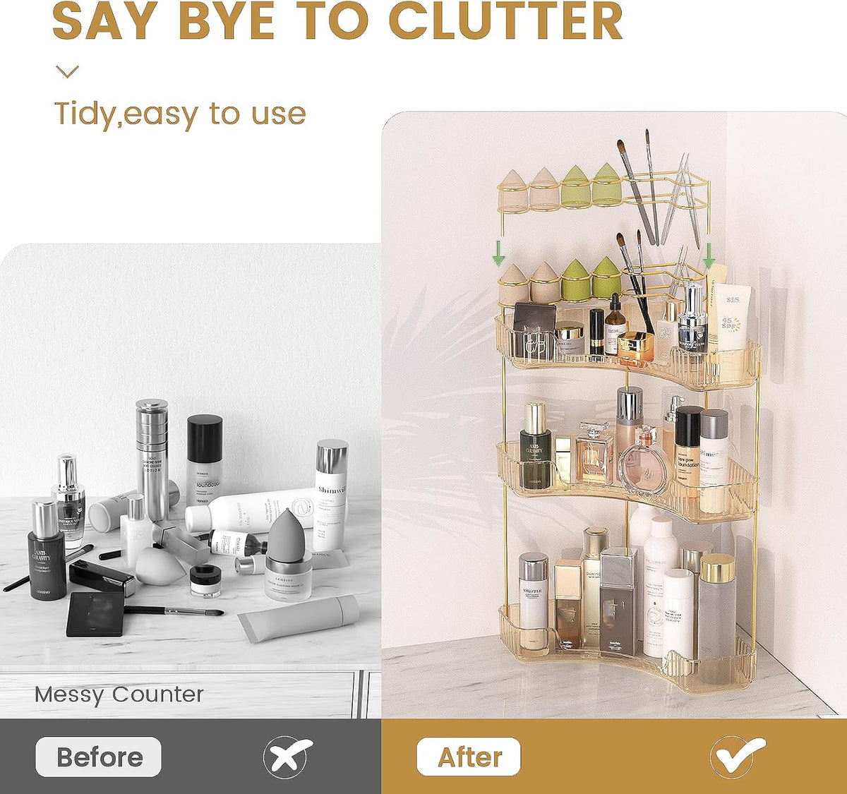 Makeup Organizer 3-Tier Bathroom Counter Organizer with Makeup Brush Holder