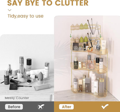 Makeup Organizer 3-Tier Bathroom Counter Organizer with Makeup Brush Holder