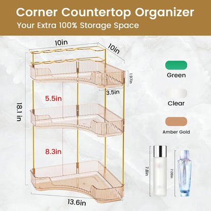 Makeup Organizer 3-Tier Bathroom Counter Organizer with Makeup Brush Holder