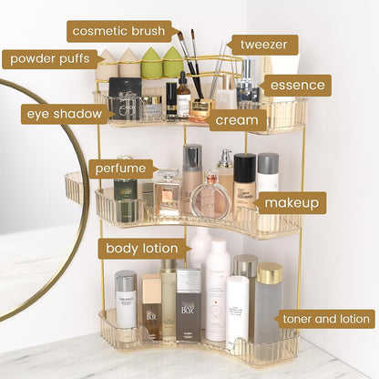 Makeup Organizer 3-Tier Bathroom Counter Organizer with Makeup Brush Holder