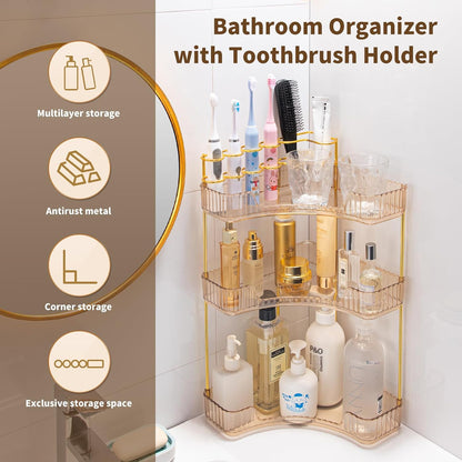 Makeup Organizer 3-Tier Bathroom Counter Organizer with Makeup Brush Holder