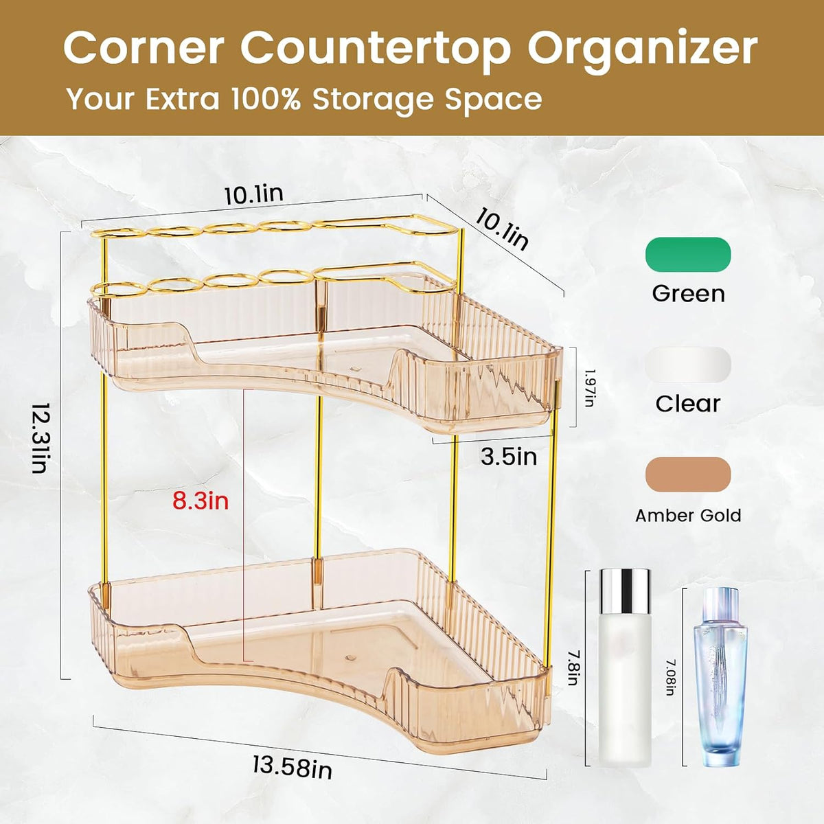 Makeup Organizer 3-Tier Bathroom Counter Organizer with Makeup Brush Holder