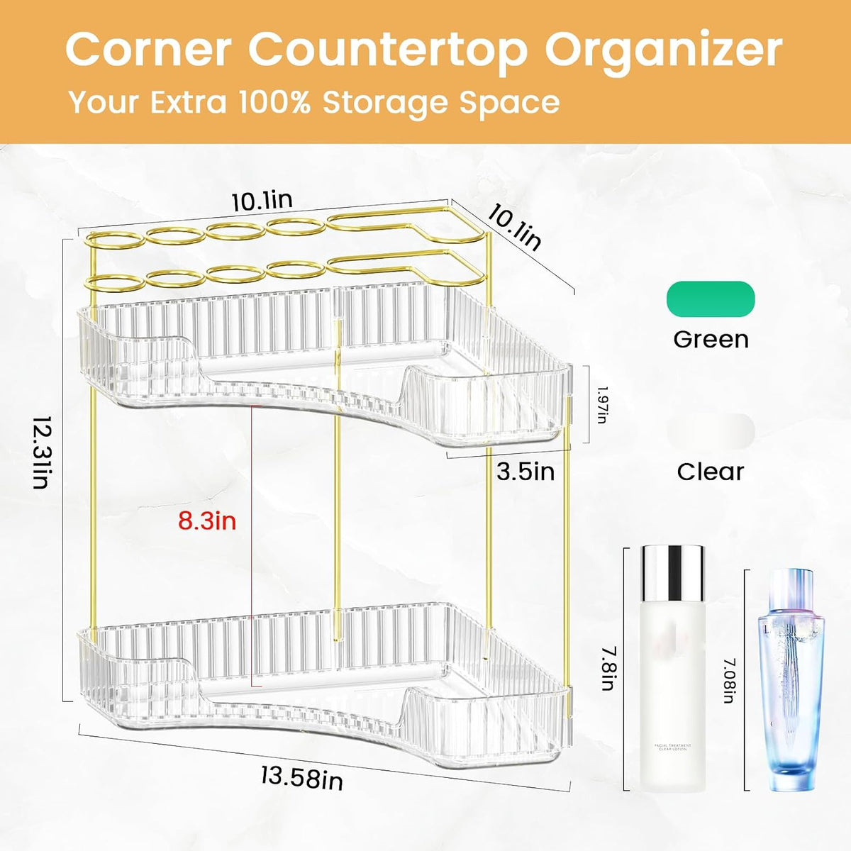 Makeup Organizer 3-Tier Bathroom Counter Organizer with Makeup Brush Holder