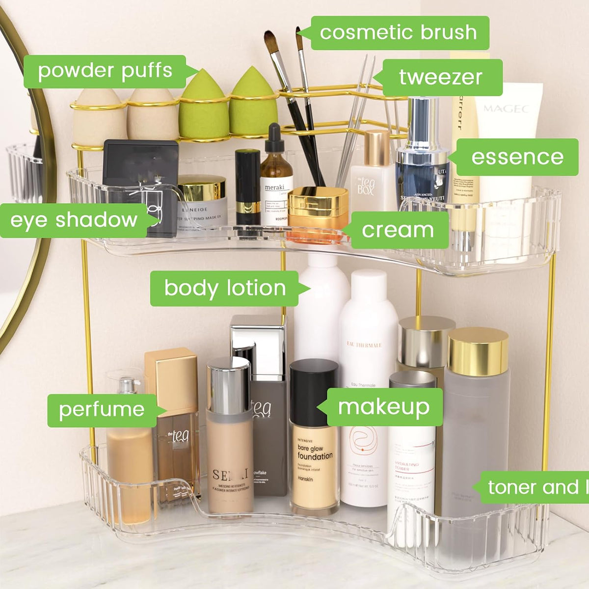 Makeup Organizer 3-Tier Bathroom Counter Organizer with Makeup Brush Holder