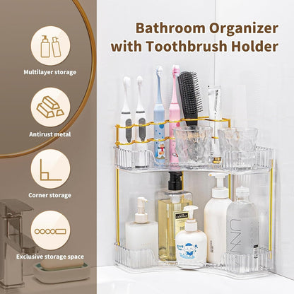 Makeup Organizer 3-Tier Bathroom Counter Organizer with Makeup Brush Holder