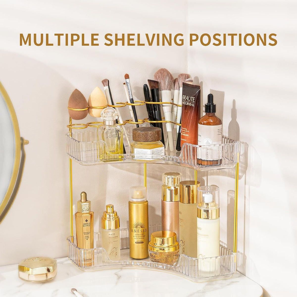 Makeup Organizer 3-Tier Bathroom Counter Organizer with Makeup Brush Holder