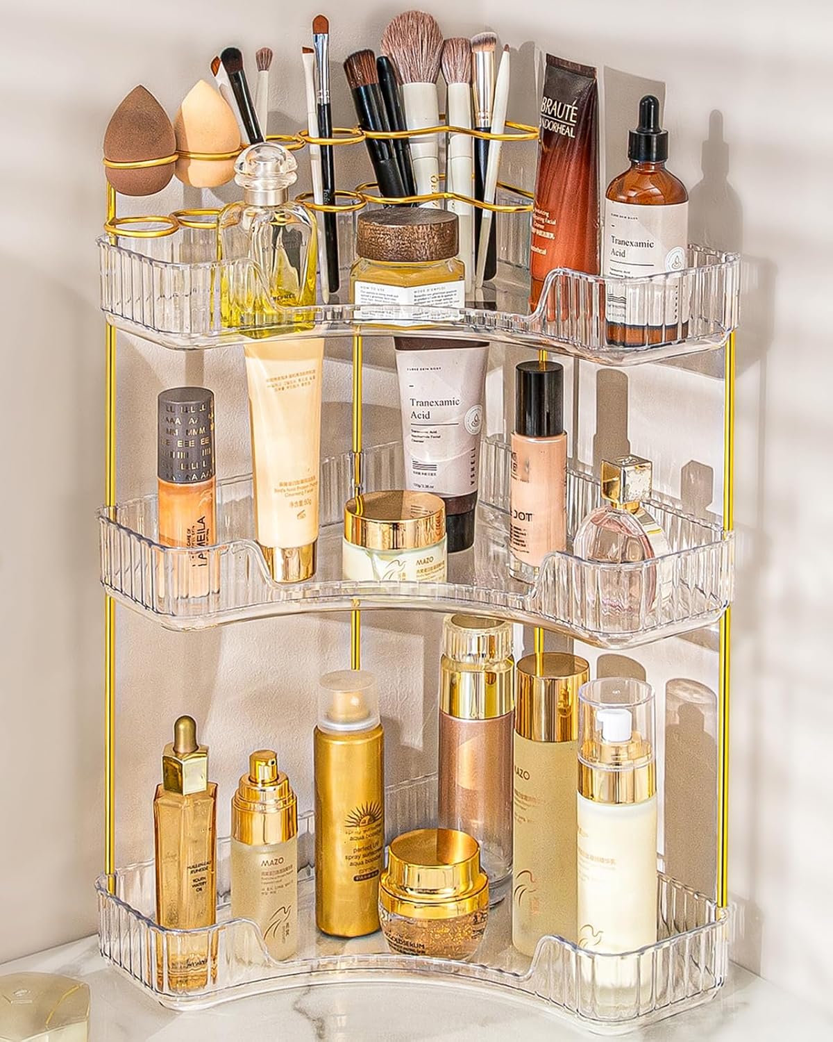 Makeup Organizer 3-Tier Bathroom Counter Organizer with Makeup Brush Holder