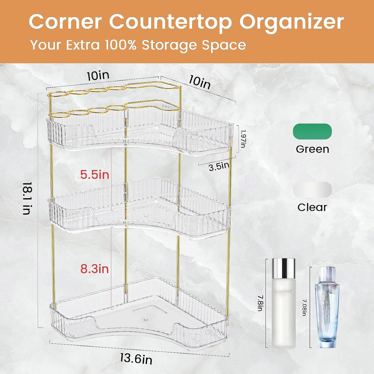 Makeup Organizer 3-Tier Bathroom Counter Organizer with Makeup Brush Holder