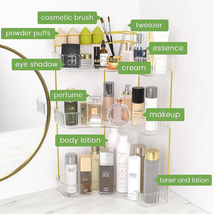 Makeup Organizer 3-Tier Bathroom Counter Organizer with Makeup Brush Holder