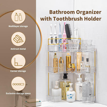 Makeup Organizer 3-Tier Bathroom Counter Organizer with Makeup Brush Holder