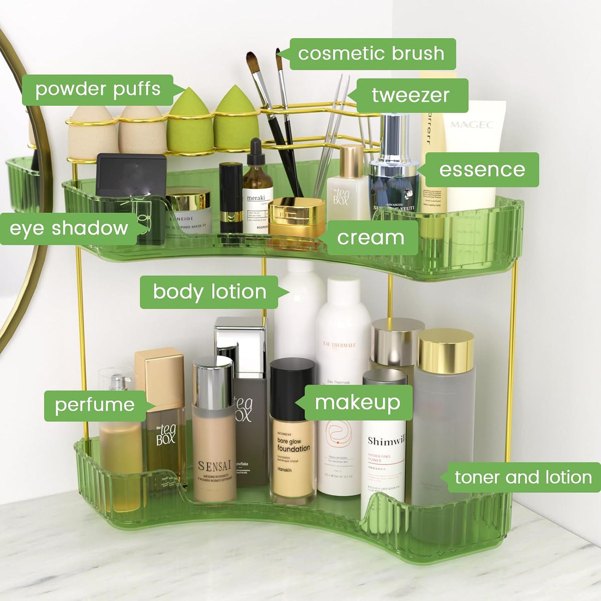 Makeup Organizer 3-Tier Bathroom Counter Organizer with Makeup Brush Holder