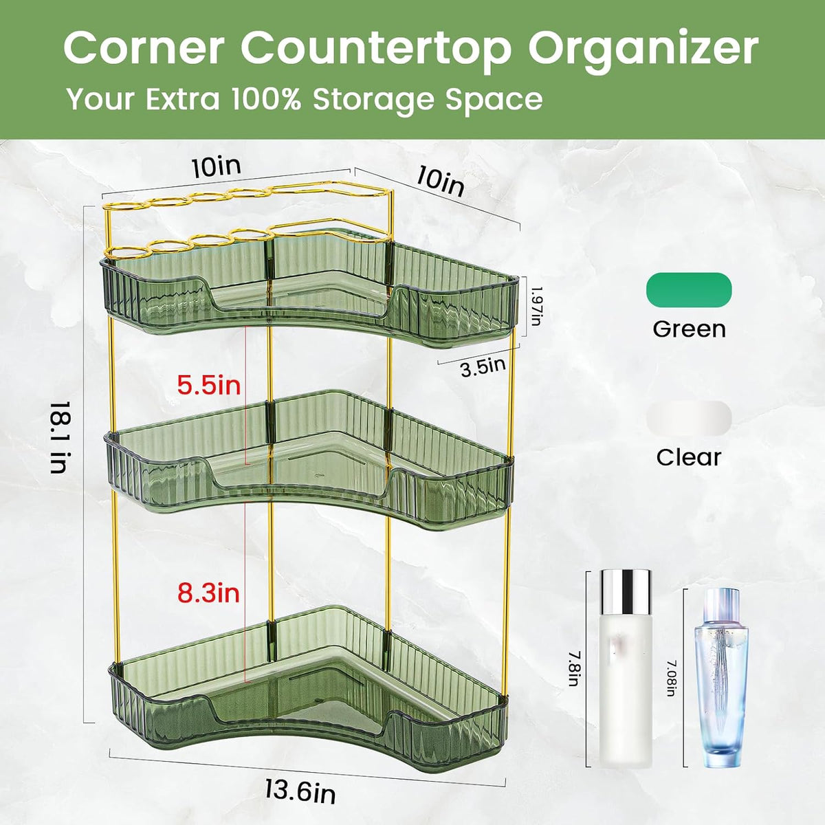 Makeup Organizer 3-Tier Bathroom Counter Organizer with Makeup Brush Holder