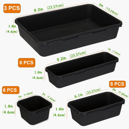 25 PCS Drawer Organizers Set, 4 Size Plastic Storage Bins（Black ）