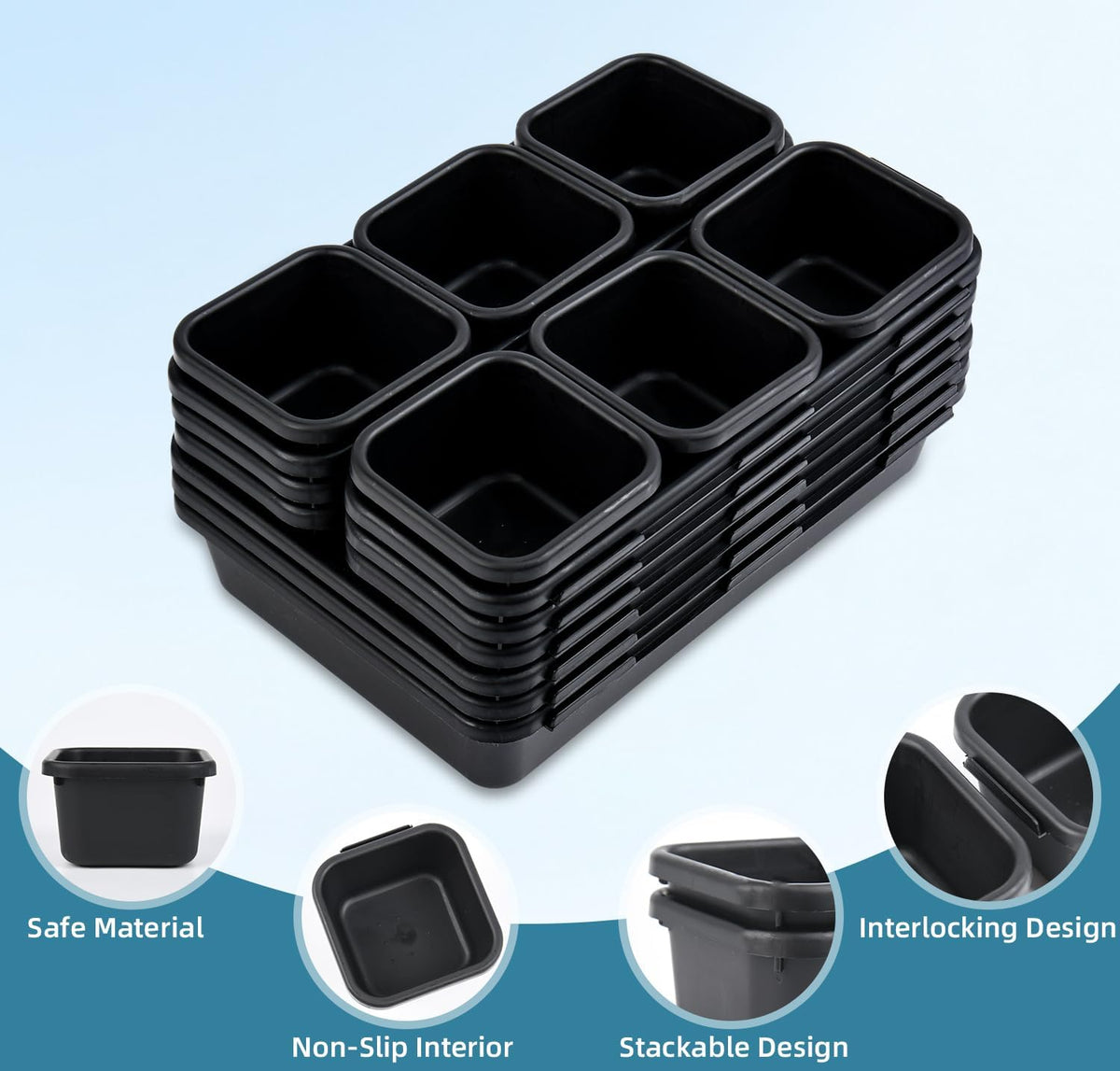 25 PCS Drawer Organizers Set, 4 Size Plastic Storage Bins（Black ）