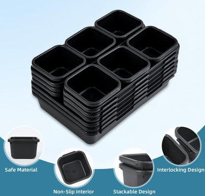 25 PCS Drawer Organizers Set, 4 Size Plastic Storage Bins（Black ）