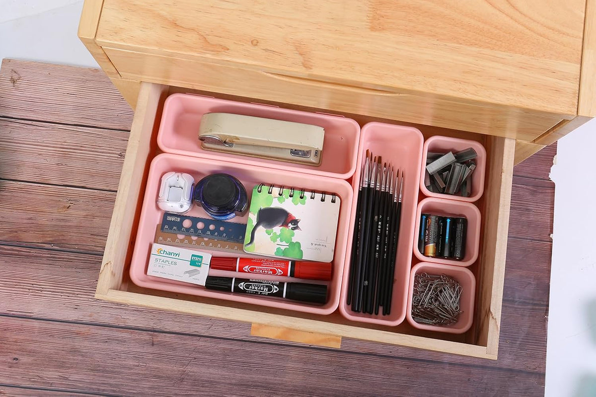 25 PCS Drawer Organizers Set, 4 Size Plastic Storage Bins（Black ）
