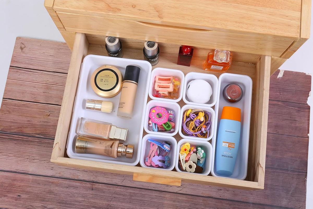 25 PCS Drawer Organizers Set, 4 Size Plastic Storage Bins（Black ）