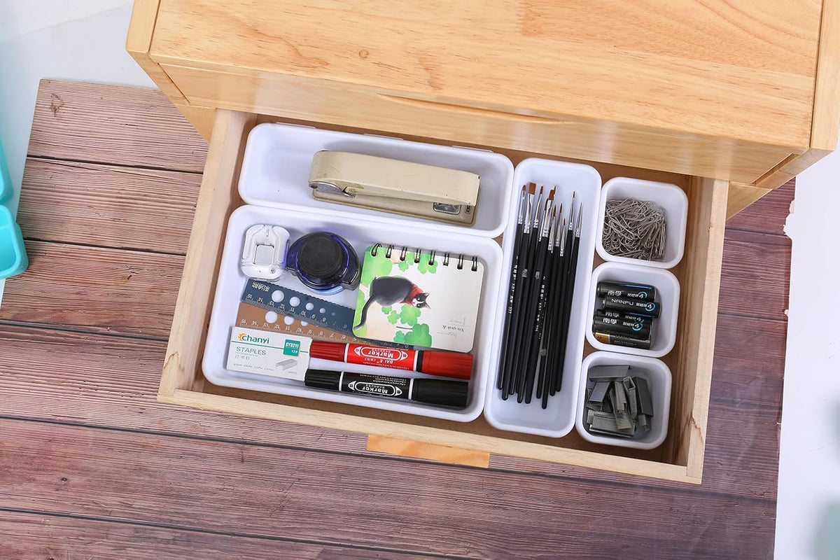 25 PCS Drawer Organizers Set, 4 Size Plastic Storage Bins（Black ）