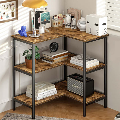 Corner Cabinet Table with 3 Tier Open Shelf, Multipurpose Display Organizer Storage Stand for Small Space Home Office Kitchen, Brown