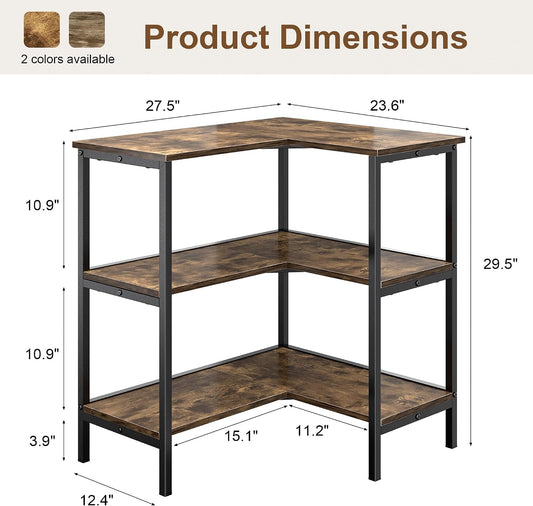 Corner Cabinet Table with 3 Tier Open Shelf, Multipurpose Display Organizer Storage Stand for Small Space Home Office Kitchen, Brown