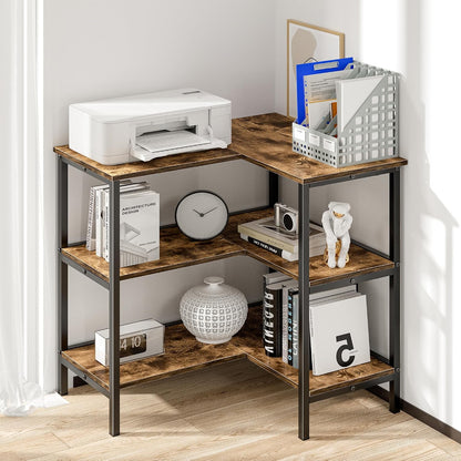 Corner Cabinet Table with 3 Tier Open Shelf, Multipurpose Display Organizer Storage Stand for Small Space Home Office Kitchen, Brown