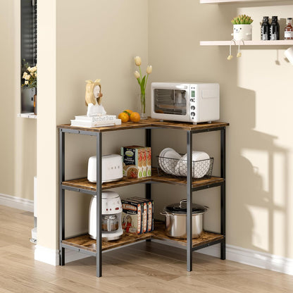 Corner Cabinet Table with 3 Tier Open Shelf, Multipurpose Display Organizer Storage Stand for Small Space Home Office Kitchen, Brown